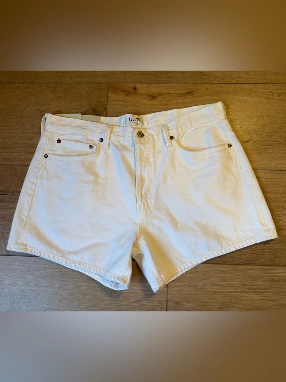 Agolde White Parker Long Denim Shorts, Size 32